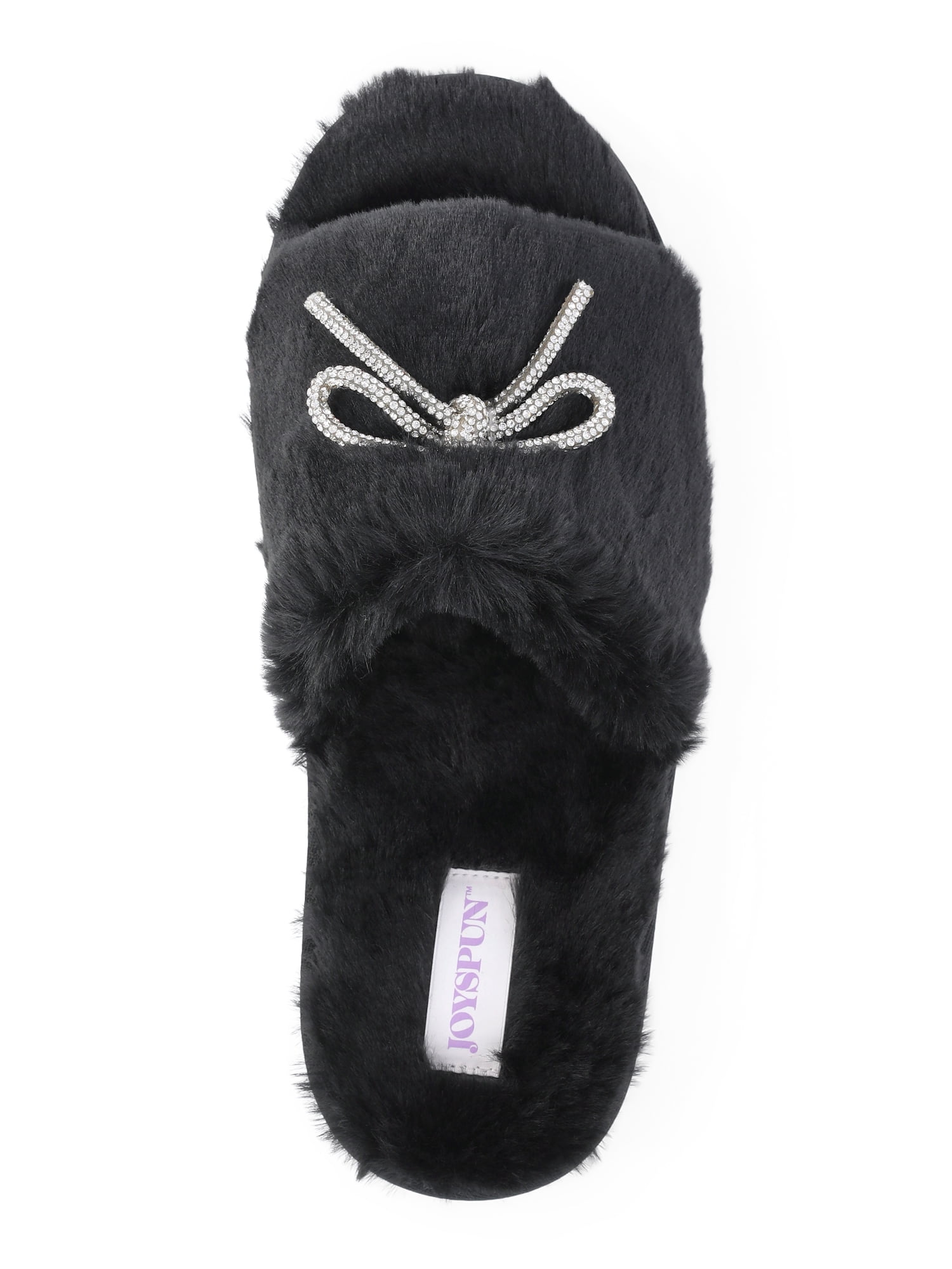 Joyspun Women's Rhinestone Bow Open-Toe Slippers