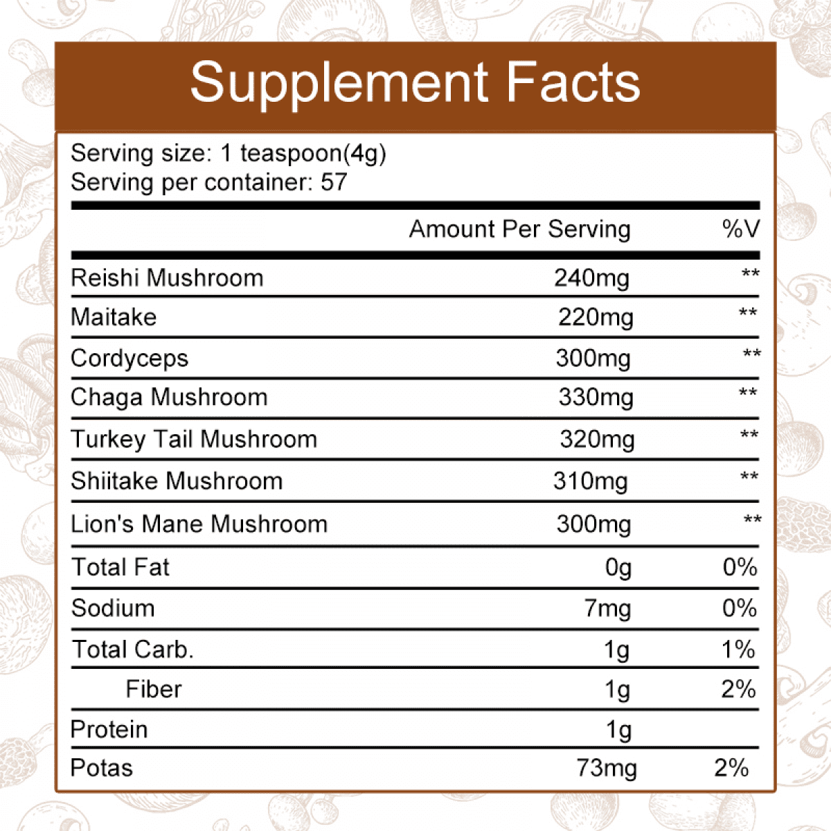 Mushroom Coffee Powder - 7 Mushroom Blend with Lion's Mane, Reishi & Chaga - 226g (7.97oz)