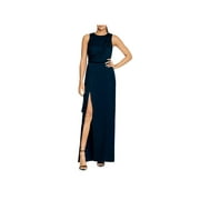Halston Womens Satin Faux Wrap Evening Dress Navy 12