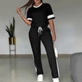 thumbnail image 5 of Costeam Womens Short Sleeve Contrast Trim Top and Drawstring Waist Pants Two Piece Set with Side Pockets Casual Tracksuit Loungewear, 5 of 6