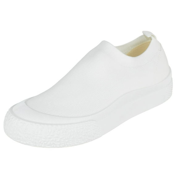 La Sheelah Flat Women Slip-On Sneakers Comfortable Shoes Elastic Breathable Knit Fabric COMFY-10 White 10