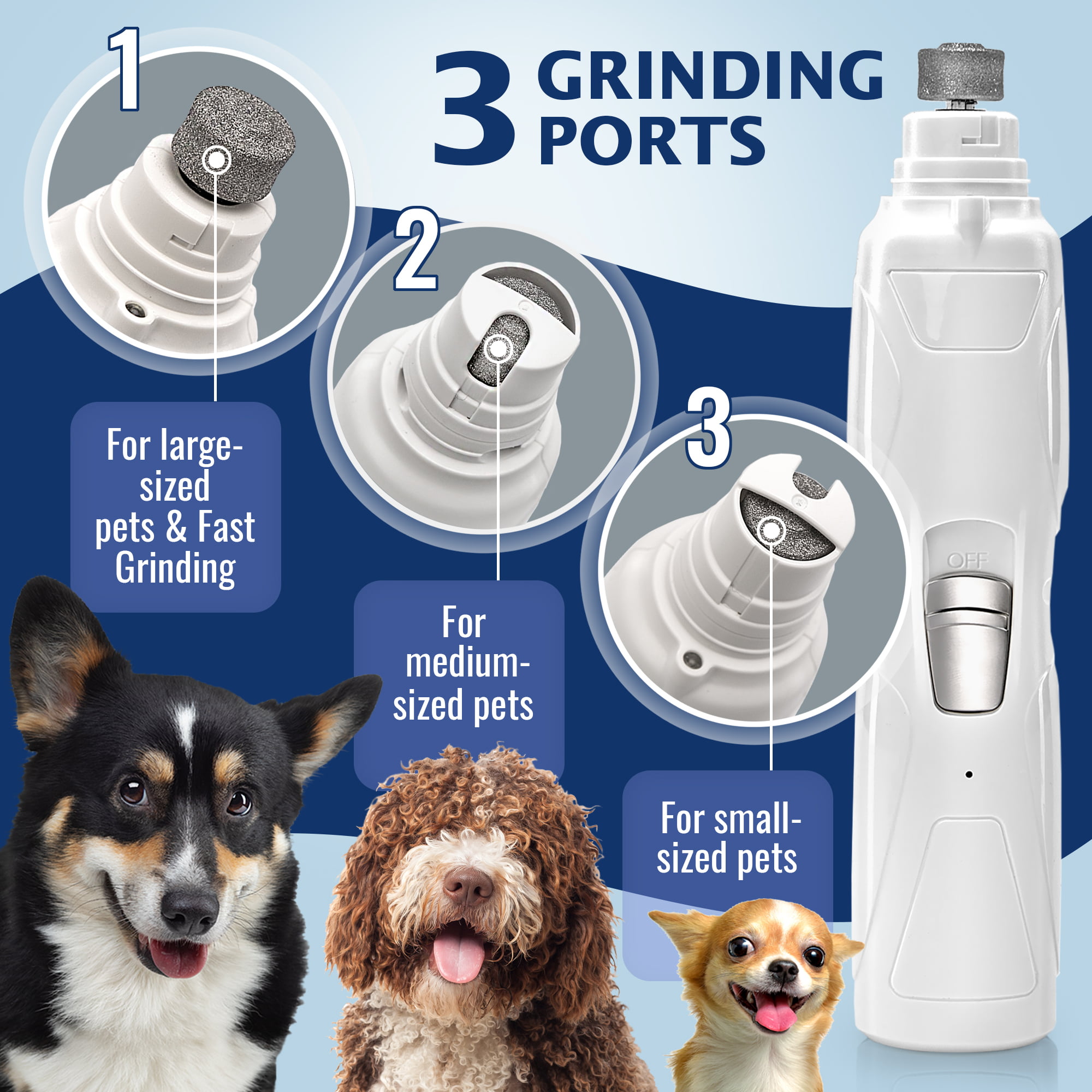 Amazon.com: Casfuy Dog Nail Grinder Quiet - (45db) 6-Speed Pet Nail Grinder  with 2 LED Lights for Large Medium Small Puppy Dogs/Cats, Professional 3  Ports Rechargeable Electric Dog Nail Trimmer with Dust