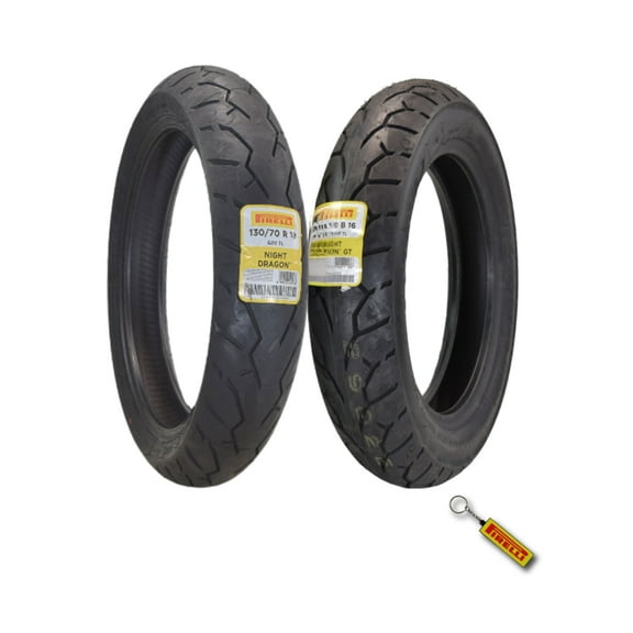 Pirelli Night Dragon Tire Set: 130/70R18 M/C 63V TL Front & 130/90B16 M/C 73H REINFTL Rear Cruiser Motorcycle Tires - Superior Traction & Handling for High-Performance Cruisers with Keychain