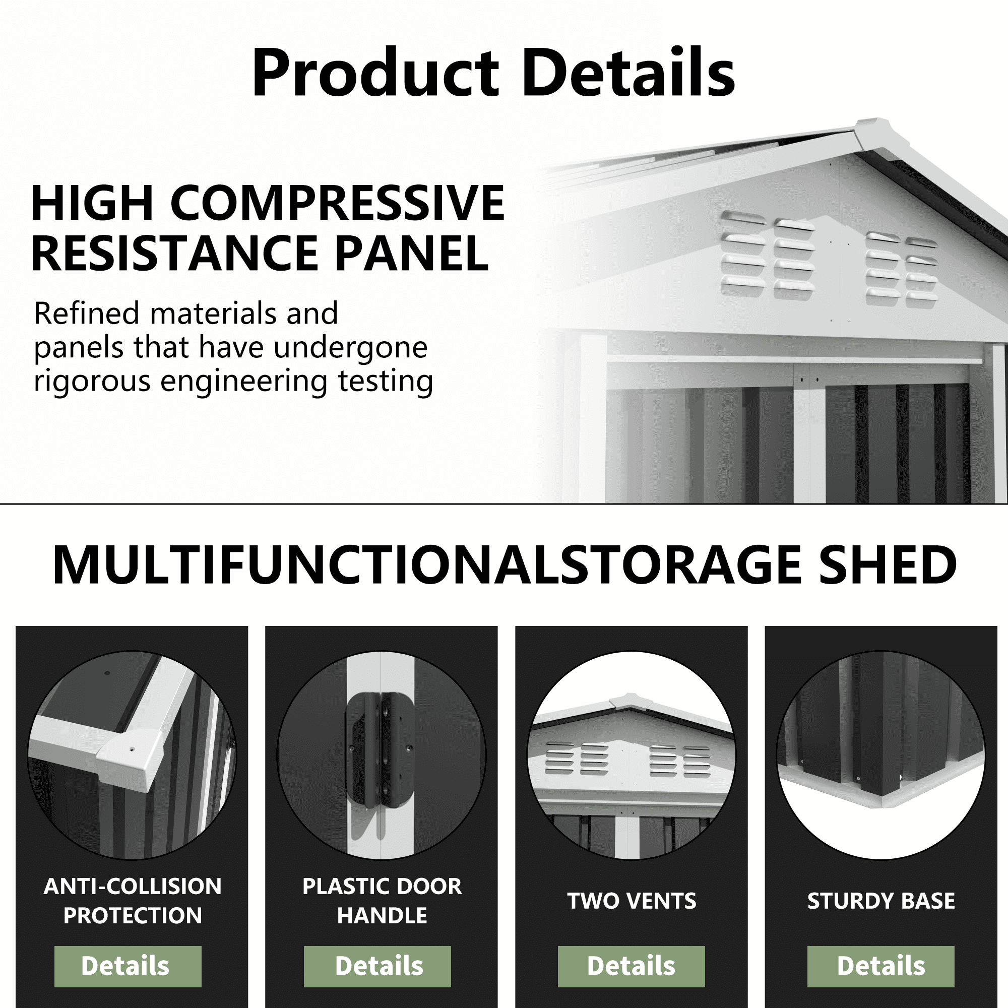 Mintazer 6x9 ft Gable Roof Large Outdoor Galvanized Metal Storage Shed with Lockable Sliding Double Doors, Weatherproof Garden Tool Storage House for Backyard Patio Lawn, Dark Gray
