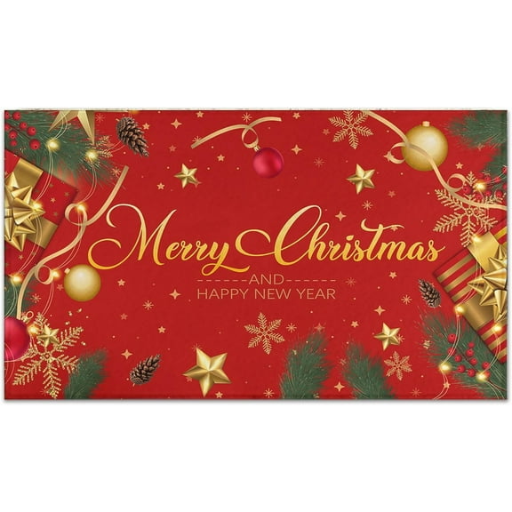 Christmas Door Mat Outdoor, Christmas Decorations for Home Non-Slip Merry Christmas and Happy New Year Doormat Low Profile Rug Holiday Welcome Mat Indoor Outdoor Xmas Decor 17 x 30 Inch