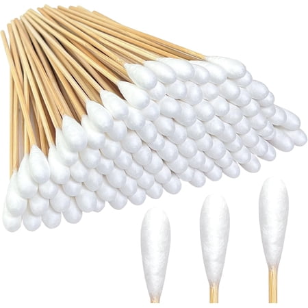 100 large pet care cotton swabs, 6-inch long cotton swabs with bamboo handles, professional dog ear cotton swabs, large absorbent cotton heads, pet cleaning supplies
