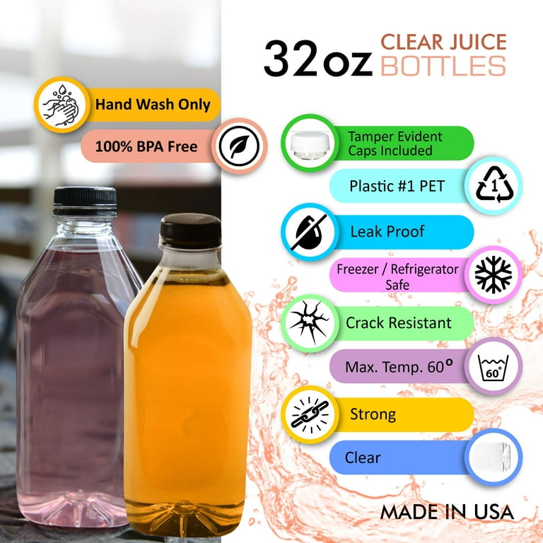 50 Pack] Empty Clear Plastic Juice Bottles with Tamper Evident Caps 32 OZ  Quart Bottles - Smoothie Bottles - Ideal for Juices, Milk, Smoothies, Juice  Containers and even Meal Prep by EcoQuality 