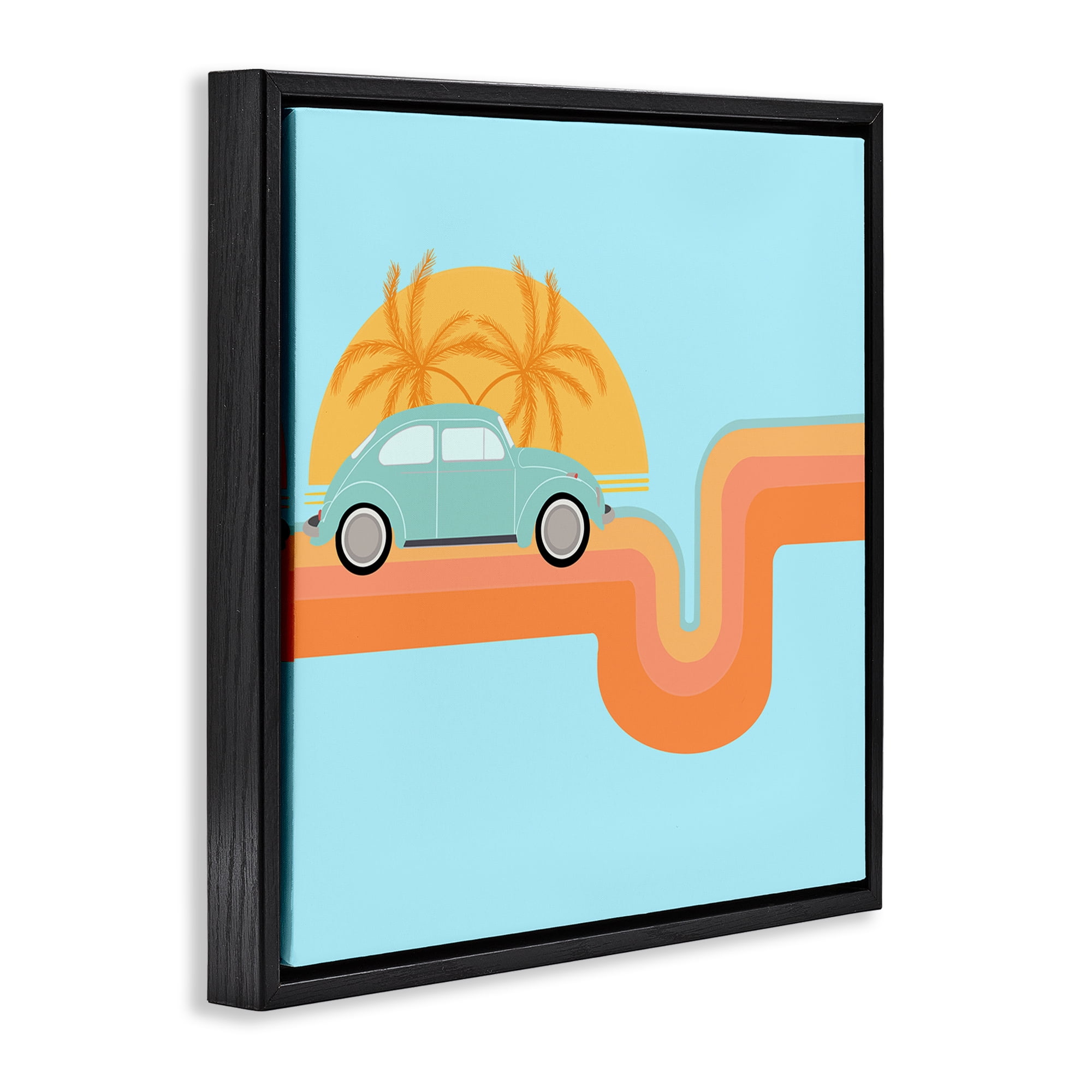 Stupell Industries Retro Tropical Cruisin' Transportation Painting Black Floater Framed Canvas Art Print Wall Art, 25 x 25
