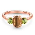 thumbnail image 3 of Gem Stone King 1.85 Ct Oval Brown Tiger Eye Green Peridot 18K Rose Gold Plated Silver Ring (Size 8), 3 of 6