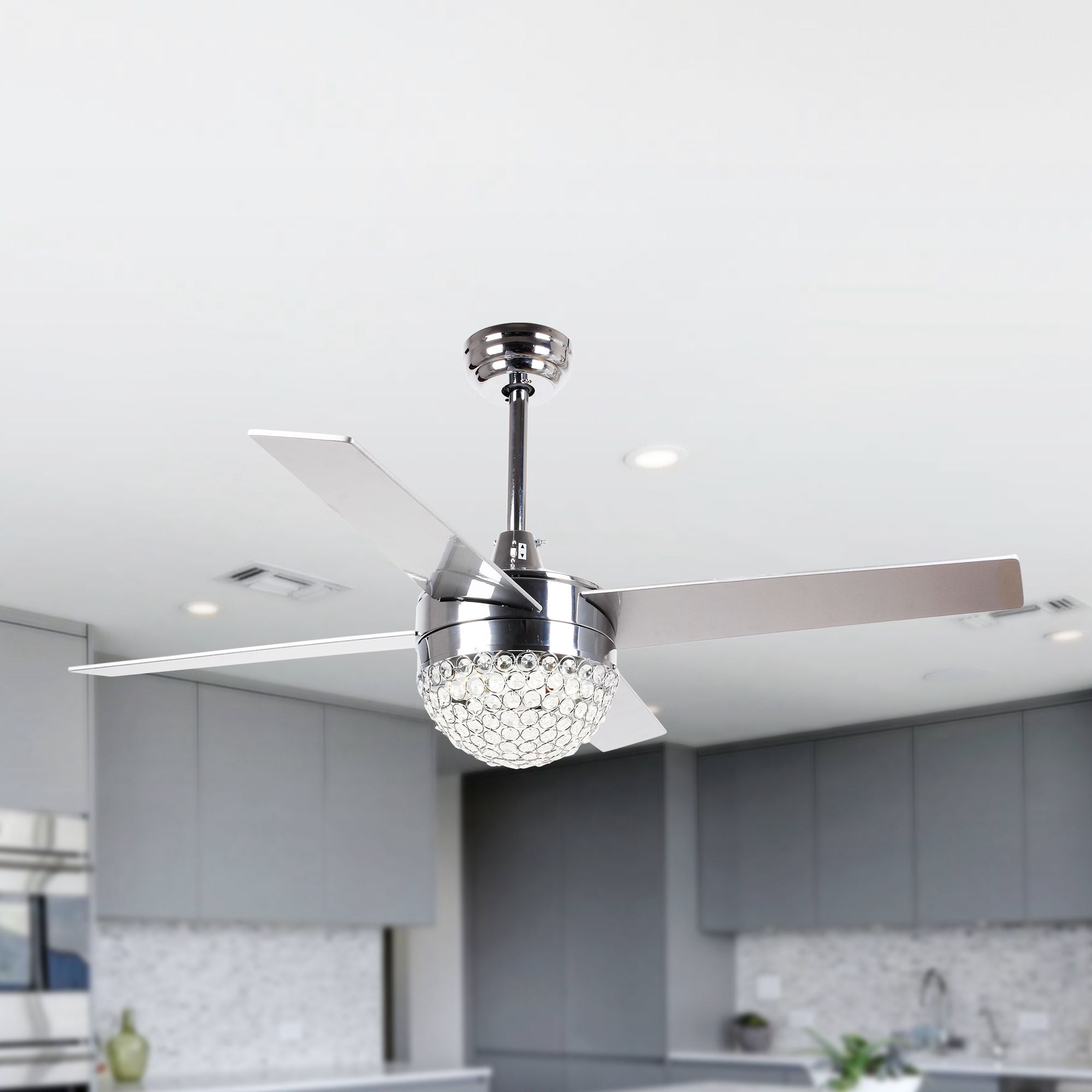 48" Crystal Ceiling Fan with LED Lights and Remote Contemporary