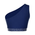 thumbnail image 2 of Eandarui Women Shiny Lyrical Dance Top One Shoulder Crop Top Lady Modern Contemporary Dancewear Navy Blue XXL, 2 of 6