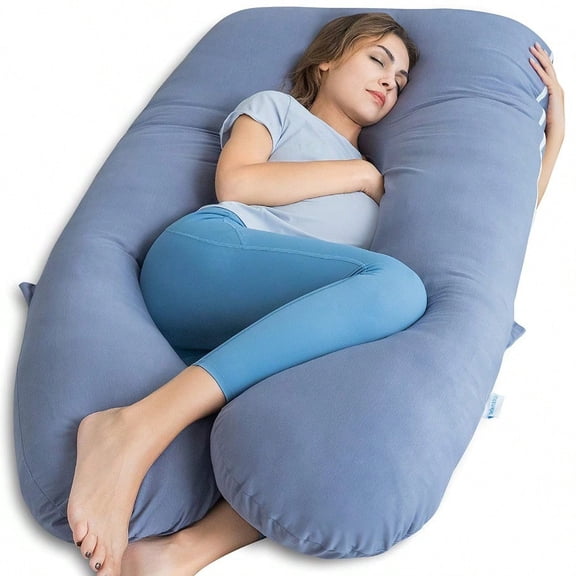 QUEEN ROSE Pregnancy Pillow U Shaped Full Body Pillows for Sleeping port 55 Inch Maternity Pillow for Pregnant Women with Cooling Silky Cover Blue