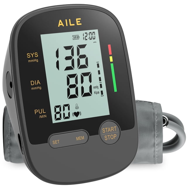 Tensiómetro de brazo - Monitores de presión arterial alta AILE para uso doméstico con manguito ajustable - Pantalla LCD grande, opción de alimentación dual