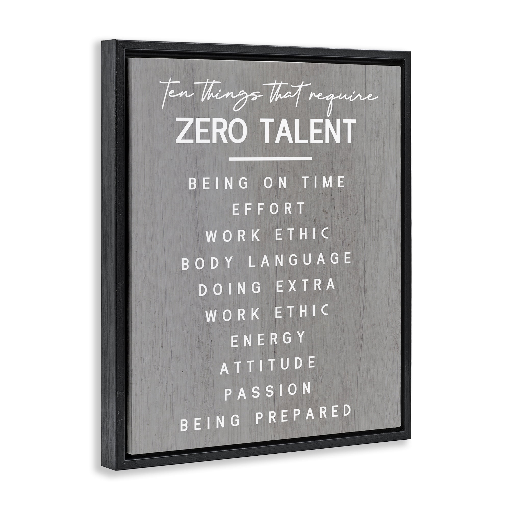 Stupell Industries Motivational Zero Talent Text & Numbers Painting Black Floater Framed Canvas Art Print Wall Art, 25 x 31