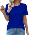 thumbnail image 2 of ALLLIST Going Out Tops for Women Short Sleeve Blue Crew Neck Solid Pleated Casual Pullover T-Shirts Womens T Shirts, 2 of 4