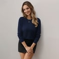 thumbnail image 4 of QUALFORT Women’s 100% Cotton Pullover Sweater, Crew Neck Long Sleeve Lightweight Sweater for Women, Soft Classic Knit Top, Navy XL, 4 of 10