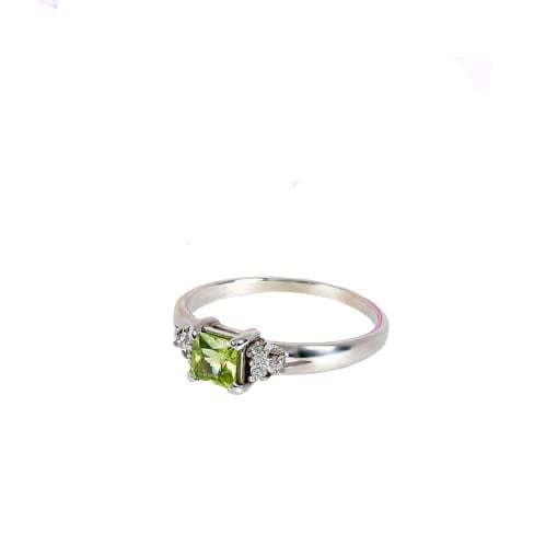 HeartsAndYou 1ct Natural Peridot & Diamond Ring Petite Solitaire 100% 14k SOLID White Gold
