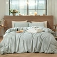 thumbnail image 2 of NAYOROOM 100% Organic Cotton Gingham Duvet Cover King Set, 3-Piece Linen Like Textured Breathable Soft Bedding Cover（Sage Green Gingham）, 2 of 10