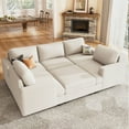 thumbnail image 2 of HONBAY Modular Corduroy Couch Sectional Sleeper Sofa Bed for Living Room, Beige, 2 of 9