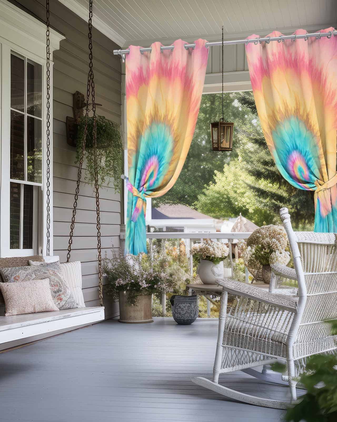 nqOlkjepod Outdoor Curtains for Patio Waterproof, Colorful Tie Dye Outdoor Privacy Panels Grommet, Rainbow Ombre Abstract Pattern Art Blackout Outside Curtains for Porch/Cabana 54"x84", 1 Panel