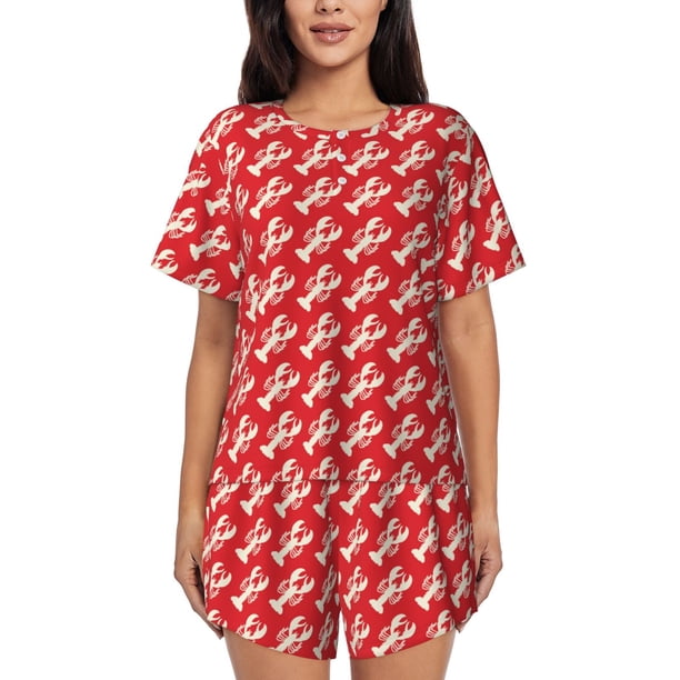 Fotbe Retro Lobsters Conjunto de Pijama Estampado para Mujer, 2 Piezas, Ropa de Dormir con Camiseta de Manga Corta y Shorts Suaves-XX-Large