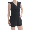 thumbnail image 3 of BAR III Womens Black Ruffled Darted Low Back Zipped Cap Sleeve V Neck Party Romper  Size: 6, 3 of 4