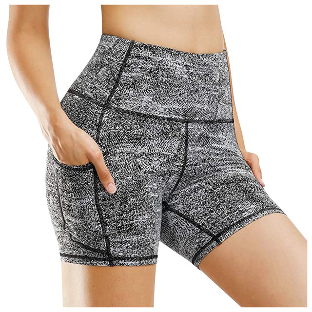 Gibobby Pantalones cortos de yoga Cintura de ejercicio para correr con bolsillo para mujer alta con pantalones de yoga profundos Pantalones cortos Pan(Gris,CH)
