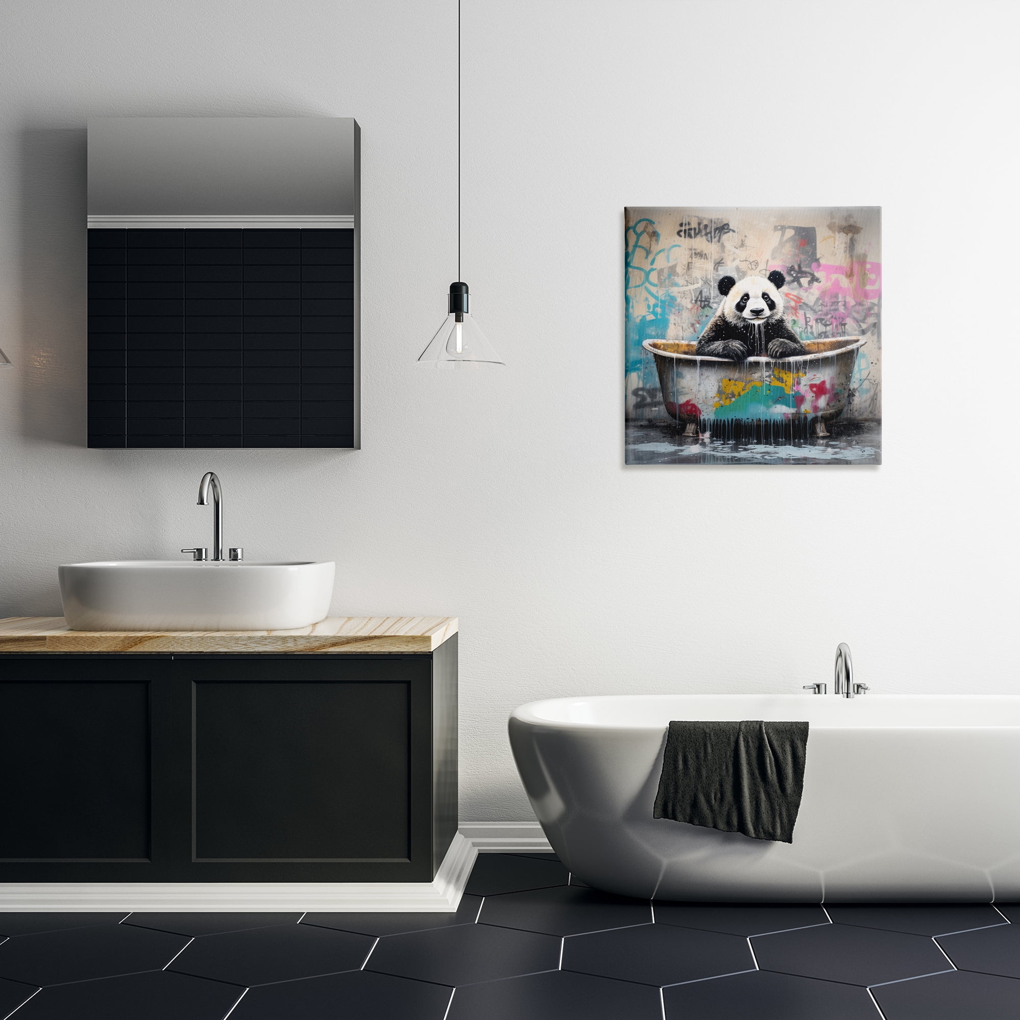 Stupell Industries Graffiti Bathing Panda Typography Painting Gallery Wrapped Canvas Art Print Wall Art, 24 x 24