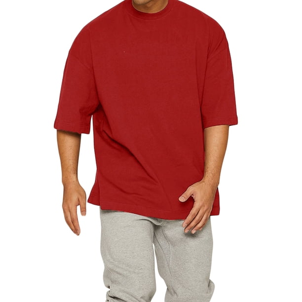 SAYOO Hombres Camiseta, Manga Media Color Sólido Ajuste Suelto Gimnasio Fitness Culturismo Algodón Tops Deportes Entrenamiento Camiseta SAYOO Casual