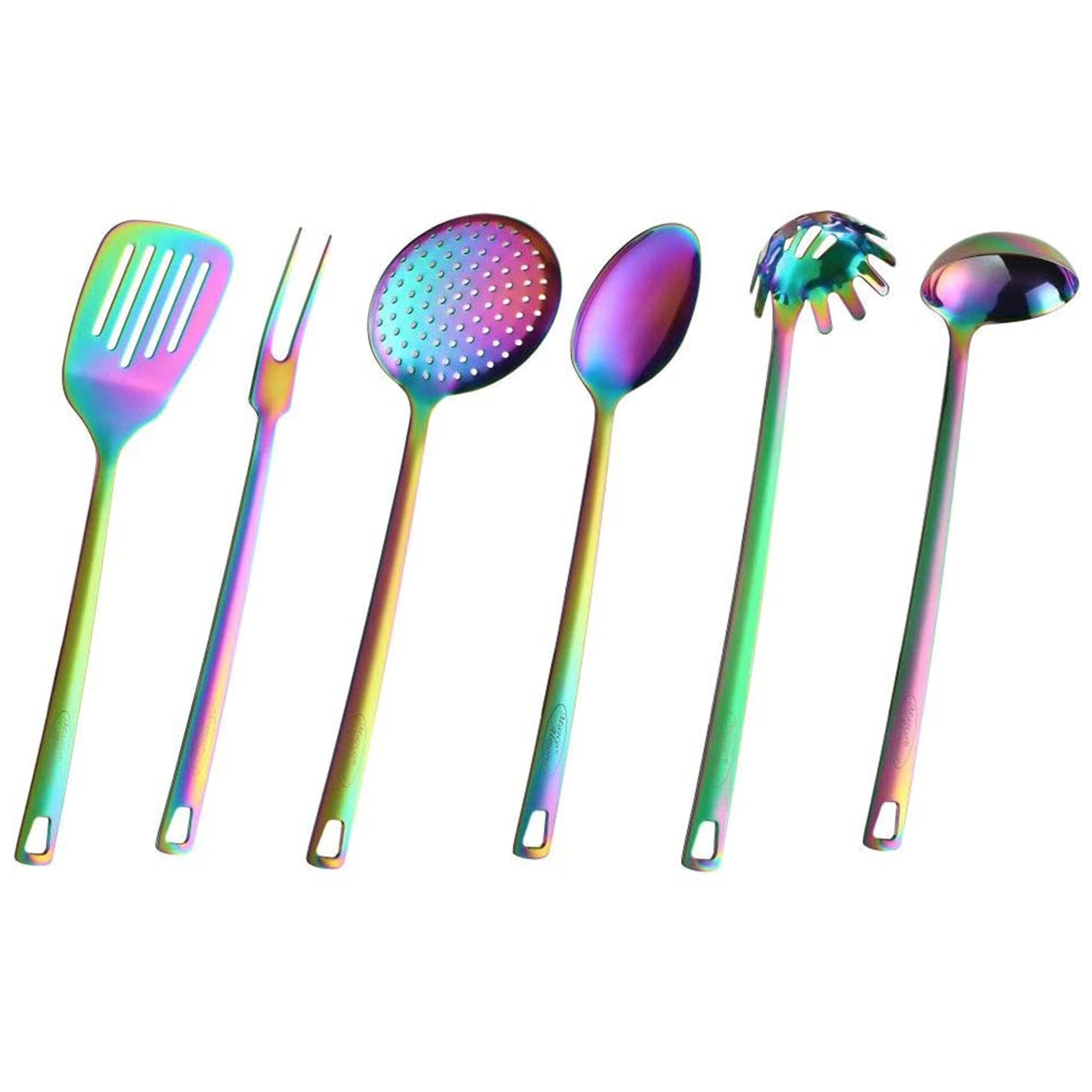 Steel Kitchen Supplies Rainbow Color Spoons Tableware Soup Scoop Food Fork 
