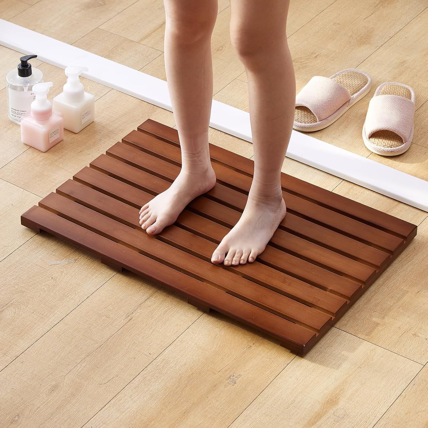 Anti slip rubber shower bamboo bath mat, bathtub mat, floor mat, indoor, outdoor, spa, sauna, swimming pool shower mat. Different colors to choose from