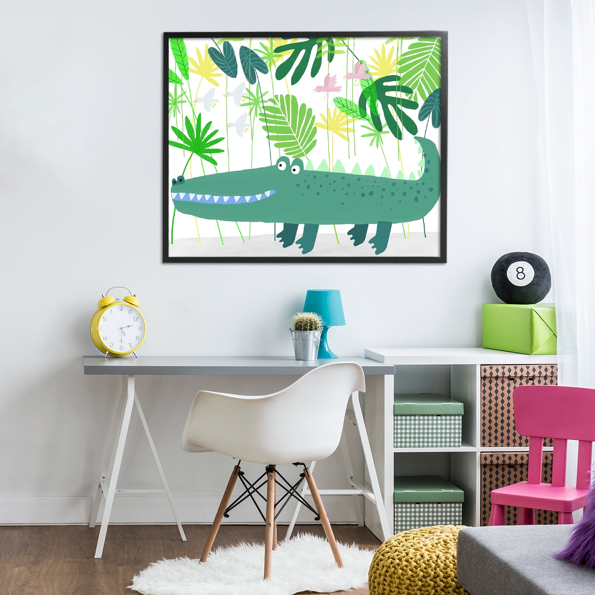 Stupell Industries Crocodile Jungle & Leaves Black Framed Giclee Art, design by Carla Daly