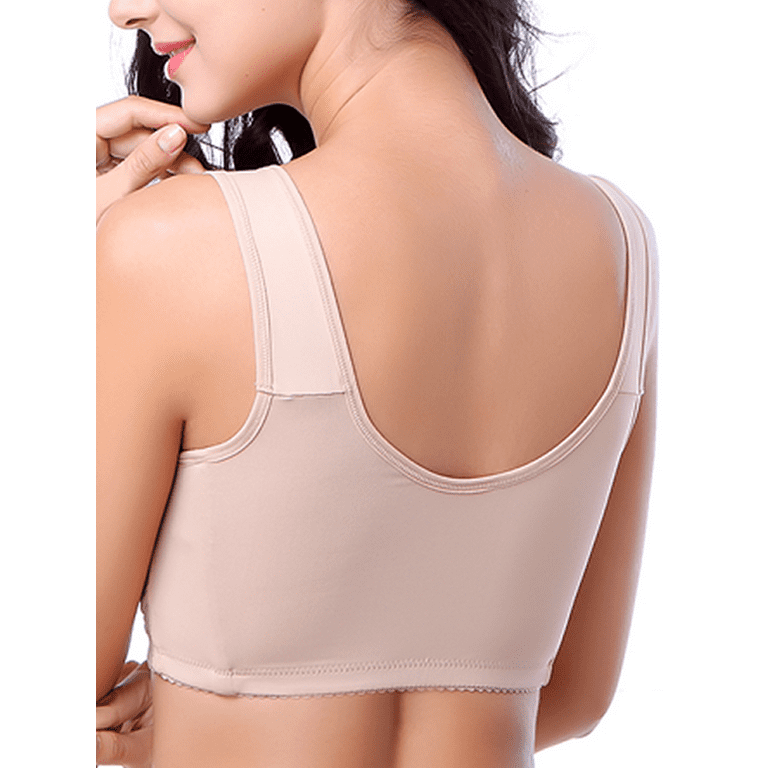 BIMEI Women's Front Closure Cotton Pocketed Mastectomy Bra Post Surgery  Wire Free Full-Freedom Cotton Plus Size Everyday Bra,8515,Beige,34B 