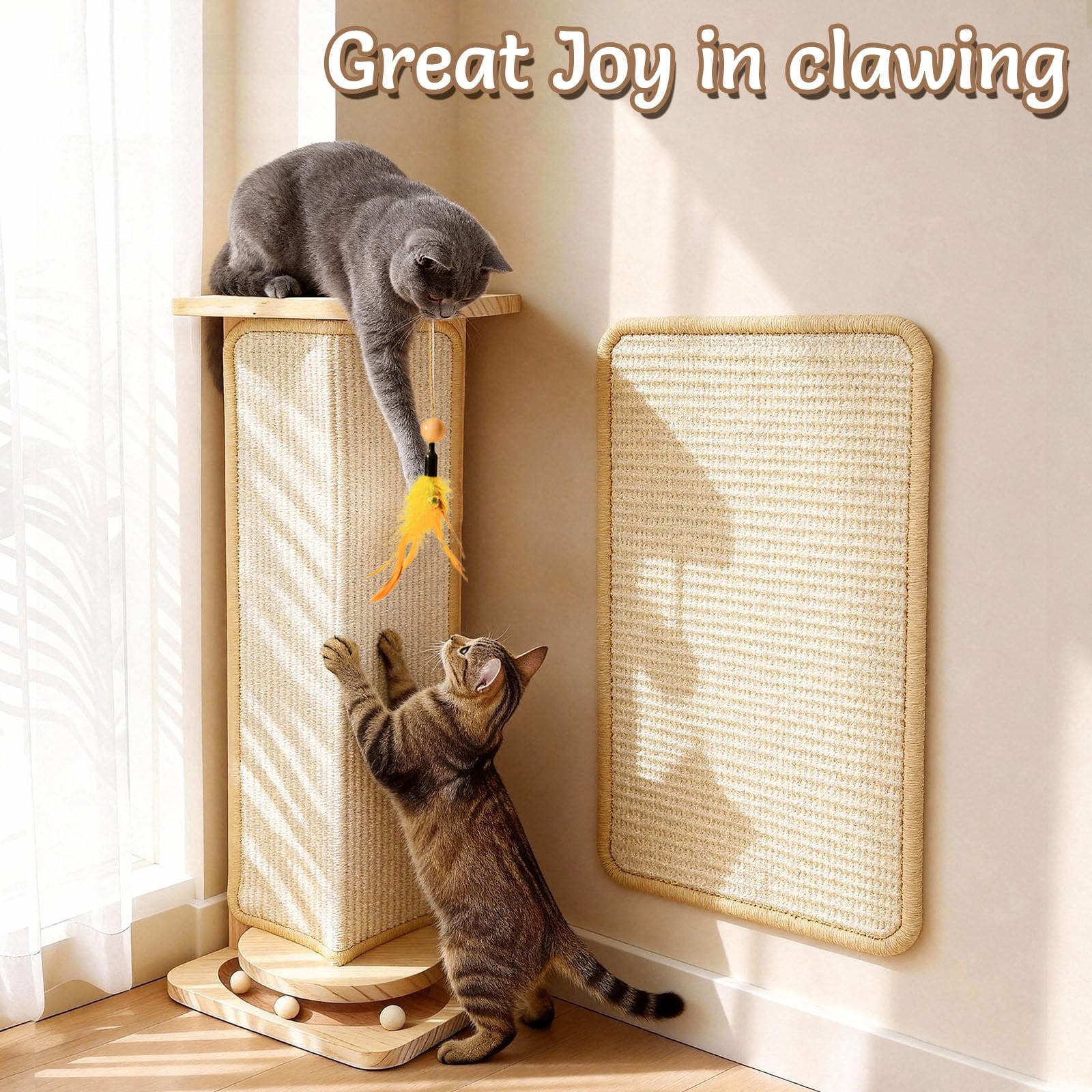 23" Under-Furniture Cat Scratcher, Sisal Scratching Post for Couch Corner, Furniture Protector Scratch Pad for Sofa with Toy Ball