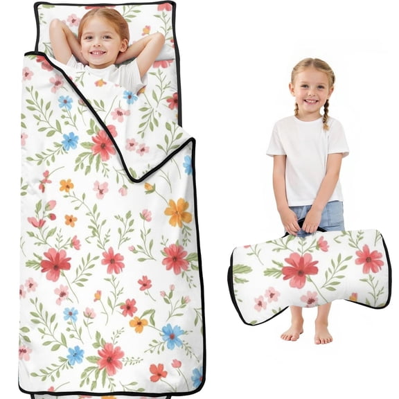 Pioneer Flower Floral Print Pattern Toddler Nap Mat for Teens Preschool Daycare, Teens Sleeping Mat Bag, Toddler Sleeping Bag with Pillow