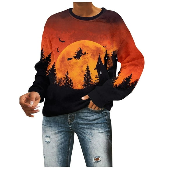WEAIXIMIUNG Camo Sweatshirt Womens Women's Printed Crew Neck Long Sleeved Hoodie Pullover Hoodie Top