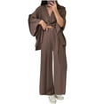 thumbnail image 2 of BXINGOHAI Two Piece Linen Sets for Women Pants Casual Dressy Outfit Crop Wide Leg Pants Sets Matching Loungewear Coffee 3XL, 2 of 7