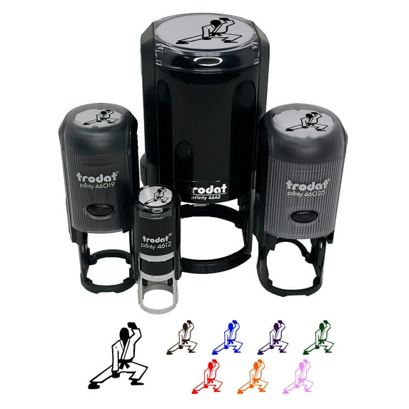 Kung Fu Martial Arts Crouch Stance Karate Gi Self-Inking Rubber Stamp Ink Stamper - Green Ink - Small 3/4 Inch