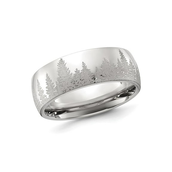 Mens Stainless Steel Polished Laser-Cut Tree Design Band Ring (8mm) for Men