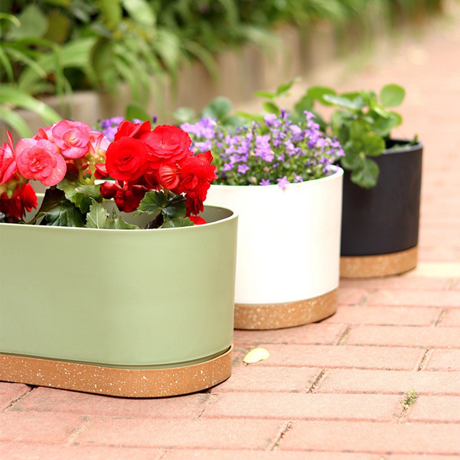 Window Box Planter, Flower Window Boxes, Rectangular Planter Box with Drainage Holes & Tray - Window Sill, Balcony, Patio Garden Decor for Vegetables, Flowers, Bedroom, Living Room, Porch