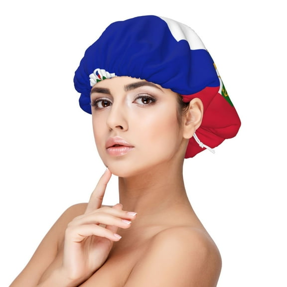 Haitian Flag Satin Bonnet Adjustable Hair Bonnet For Sleeping Hair Bonnets For Women Curly Natural Hair