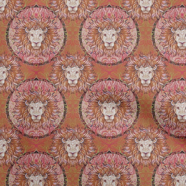 oneOone Tissu Popeline de Coton Rouille Marron pour Projets de Couture Lion Face, Imprimés de Tissu au Mètre, Largeur de 56 Pouces