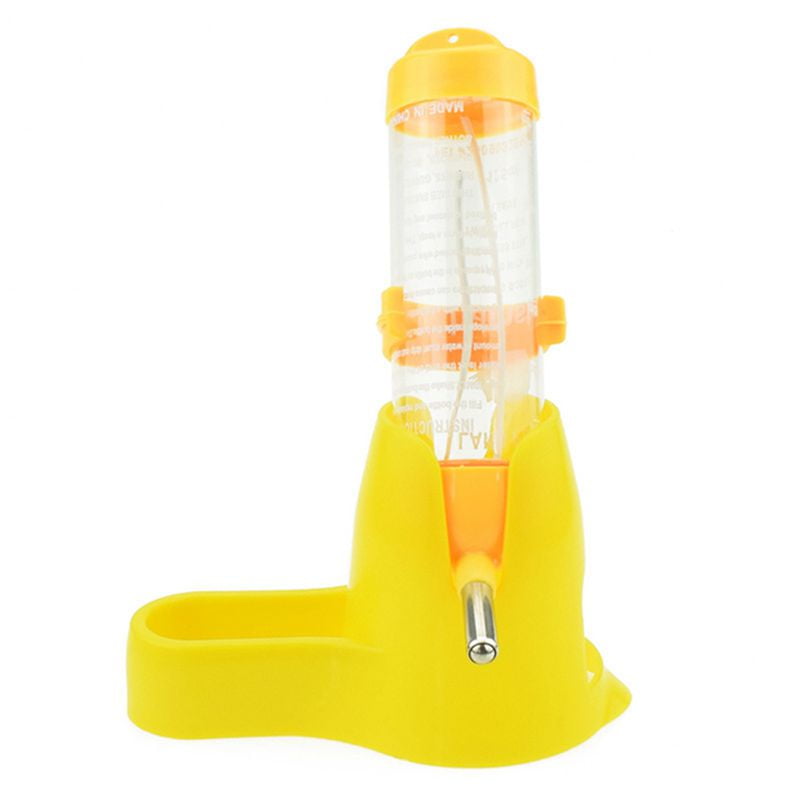 PWFE 80/125/410ML 3 in 1 Hamster Hanging Water Bottle Pet Auto Dispenser with Base for Hamster Rat Gerbil Guinea Pig Ferret Rabbit(Yellow/125ML)