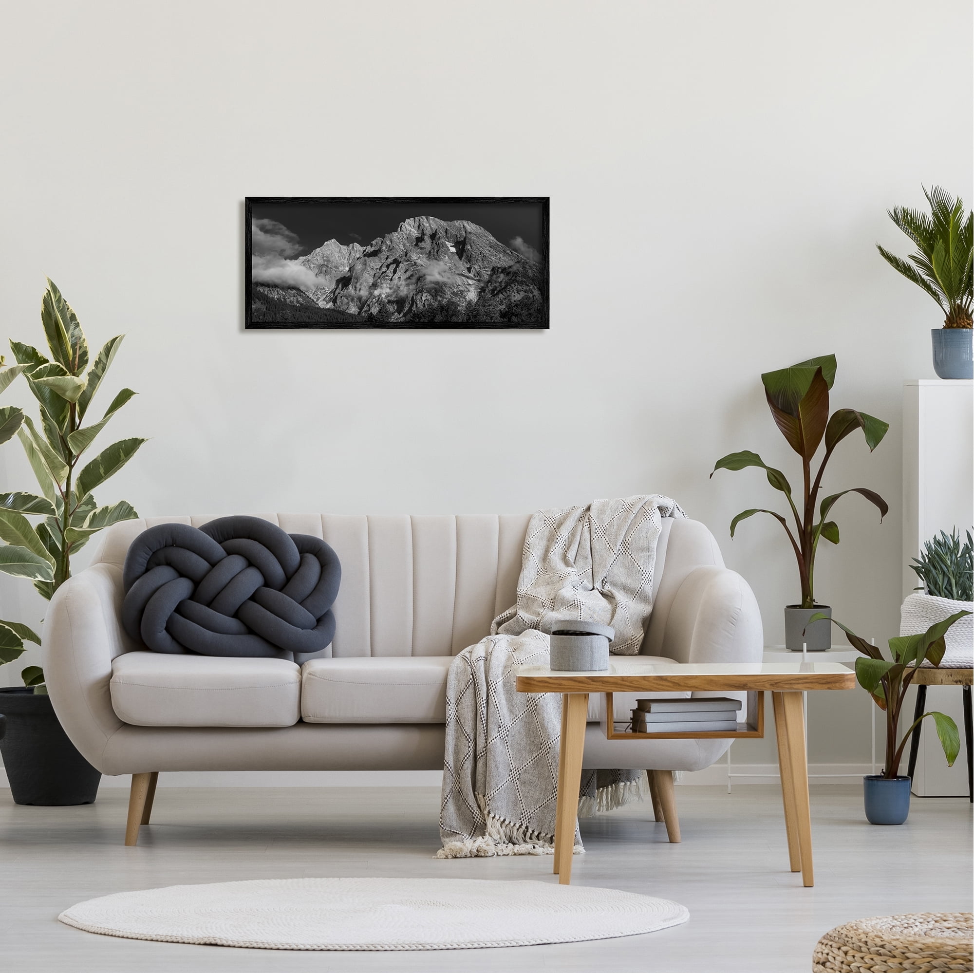 Stupell Industries Mountain Fog Photography Landscape Photography Black Framed Art Print Wall Art, 30 x 13