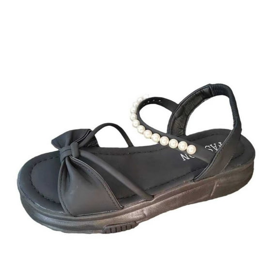 Virmaxy Womens Platform Sandals Women's Summer Plus-size Pearl Sponge Platform Maternity Slippers Black 35