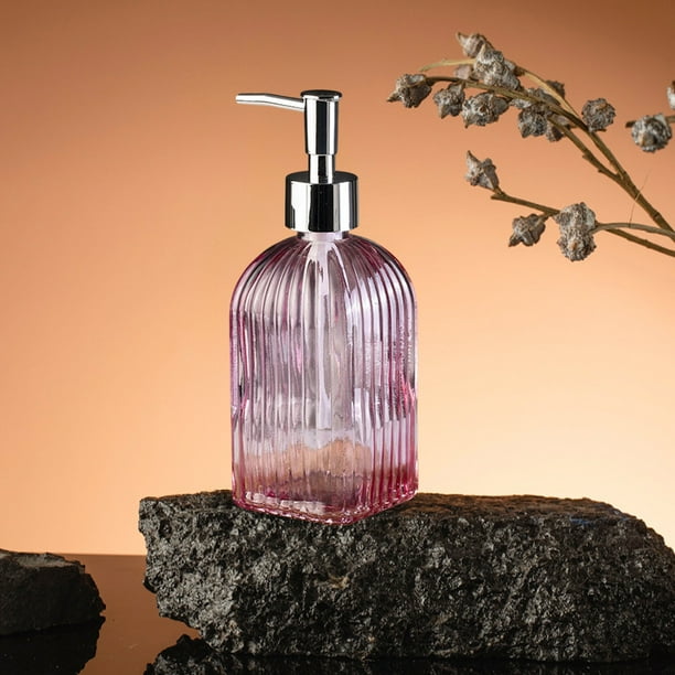 Dispensador de Jabón Líquido Recargable, Diseño de Rayas Verticales, Vidrio de Color, Botella con Bomba de 350ml de Capacidad para Jabón de Manos, Champú, Gel de Ducha