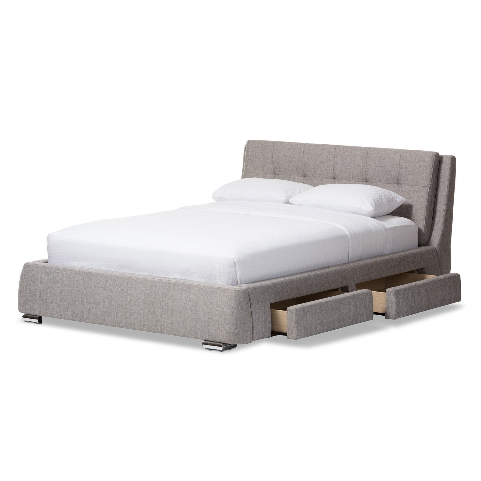 Baxton Studio Camile Modern and Contemporary Grey Fabric Upholstered 4-Drawer Storage Platform Bed, Multiple Sizes