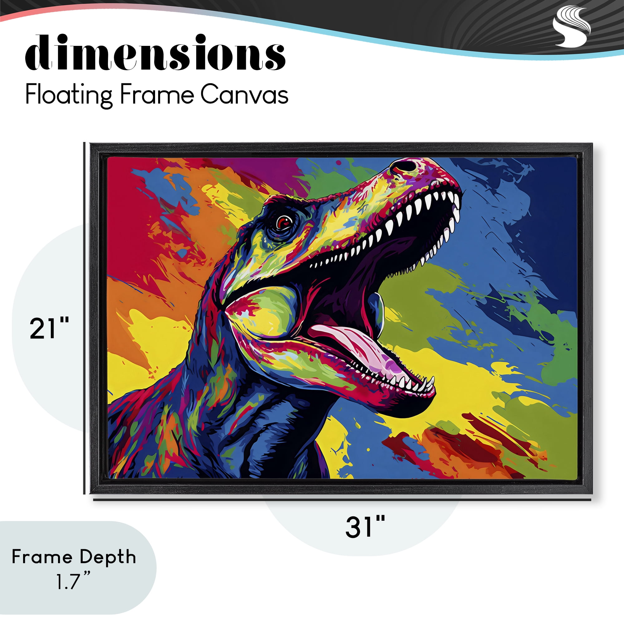 Stupell Industries Brightly Colored Dinosaur Black Framed Floater Canvas Wall Art, design by Creative Studio