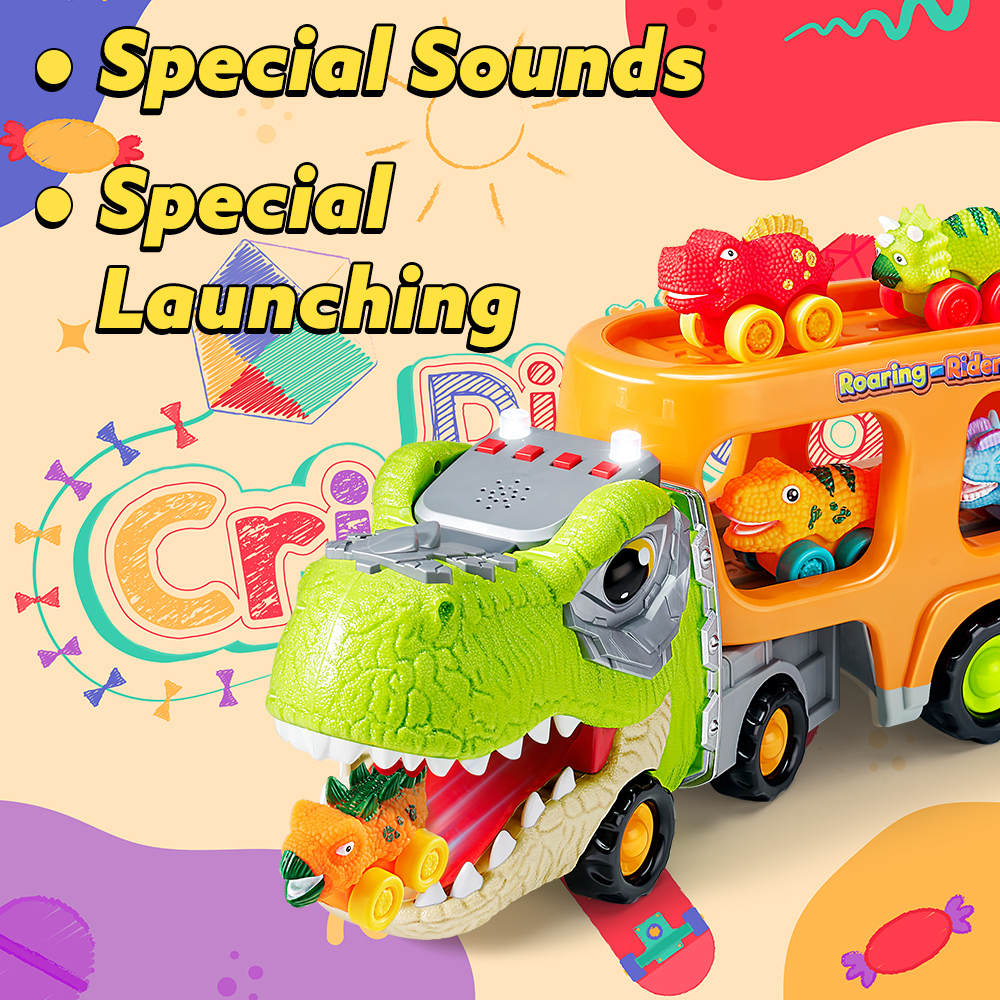 Joyfy Dinosaur Truck Toy with 6 Mini Cars, Lights & Sounds photo 6