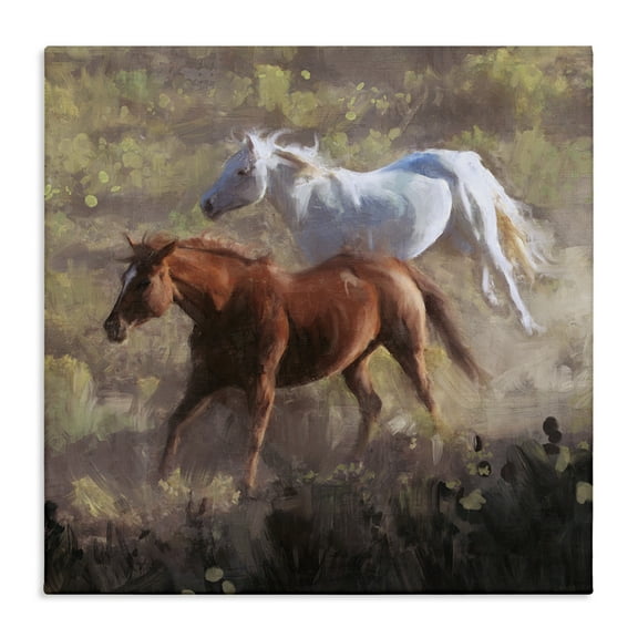 Stupell Industries Brown & White Wild Horses Animals & Insects Painting Gallery Wrapped Canvas Art Print Wall Art, 17 x 17